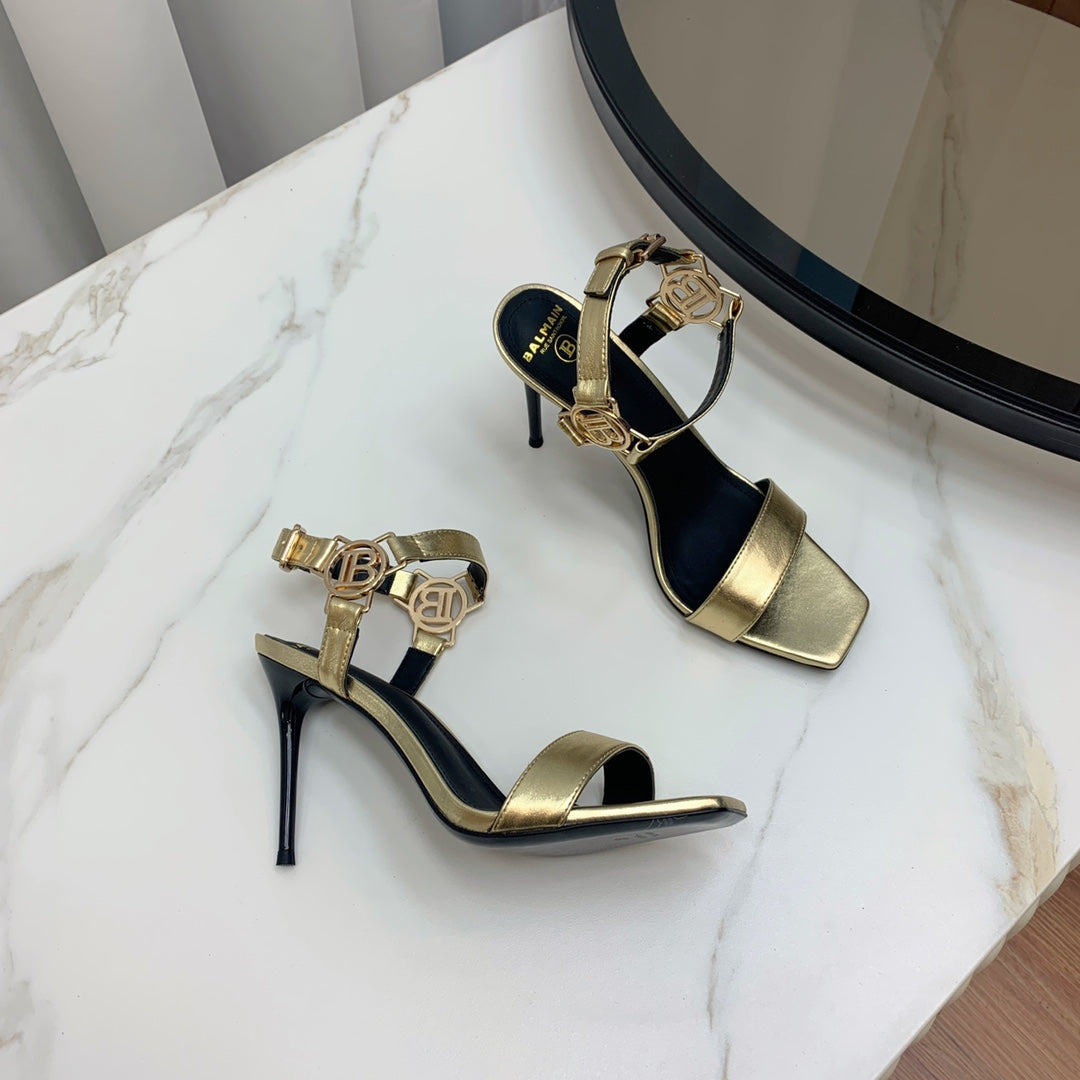 BALMAIN 25S HIGH HEELS WITH B METAL DETAIL 95MM IN GOLD CALFSKIN - 35