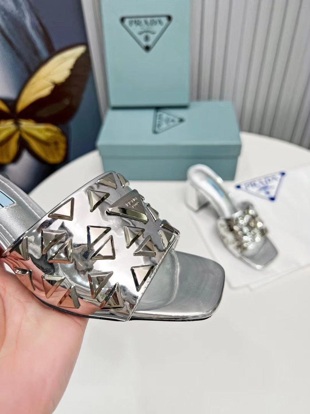 PRA EMBROIDERED SANDALS 65 SILVER CALFSKIN - 35
