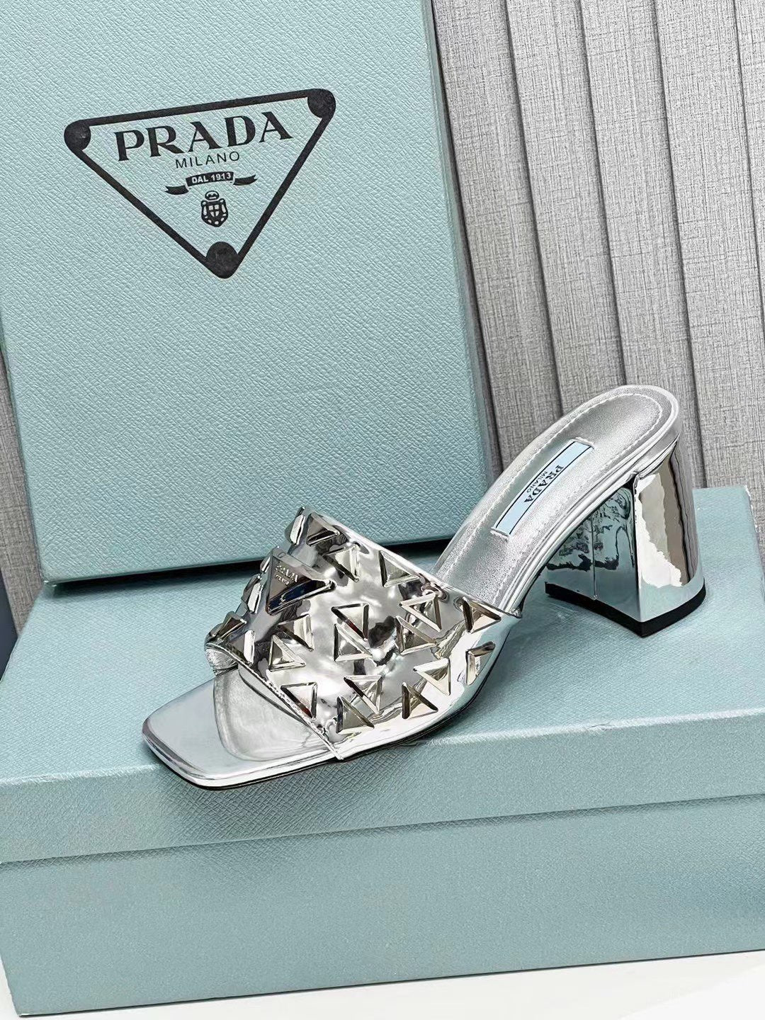 PRA EMBROIDERED SANDALS 65 SILVER CALFSKIN - 35
