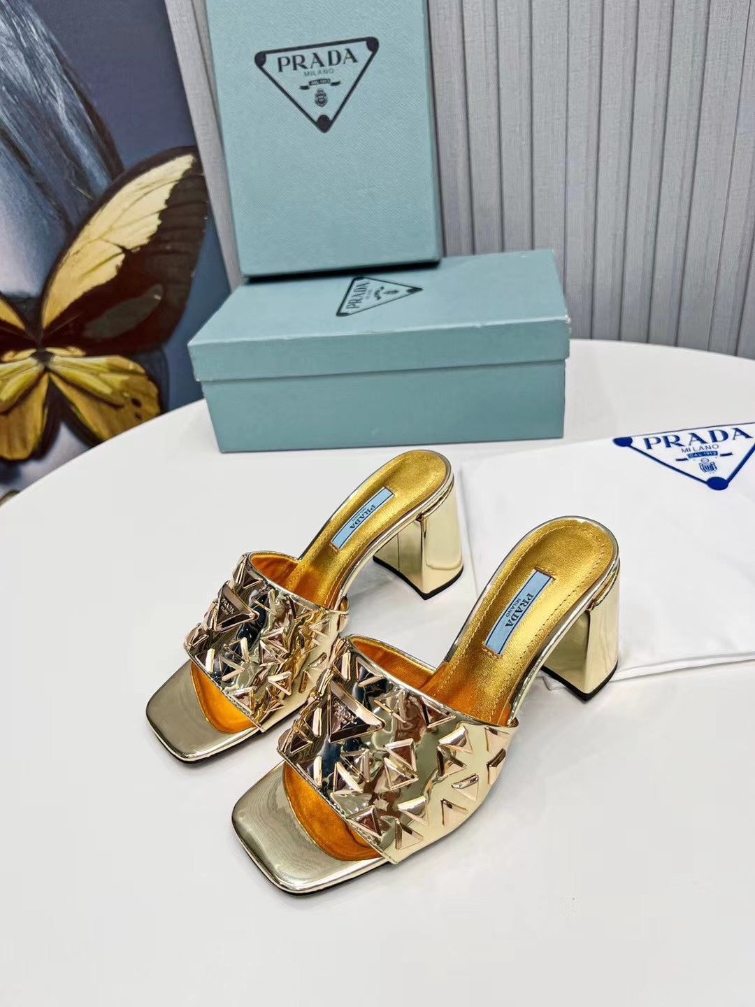 PRA EMBROIDERED SANDALS 65 METALLIC GOLD CALFSKIN - 35