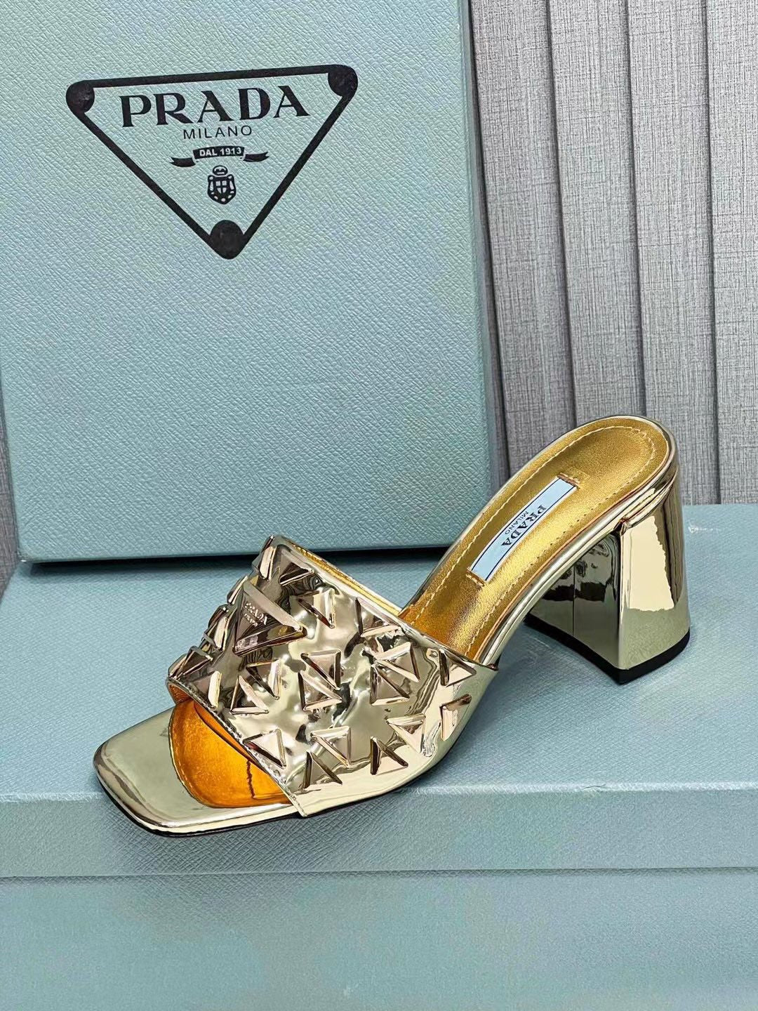 PRA EMBROIDERED SANDALS 65 METALLIC GOLD CALFSKIN - 35