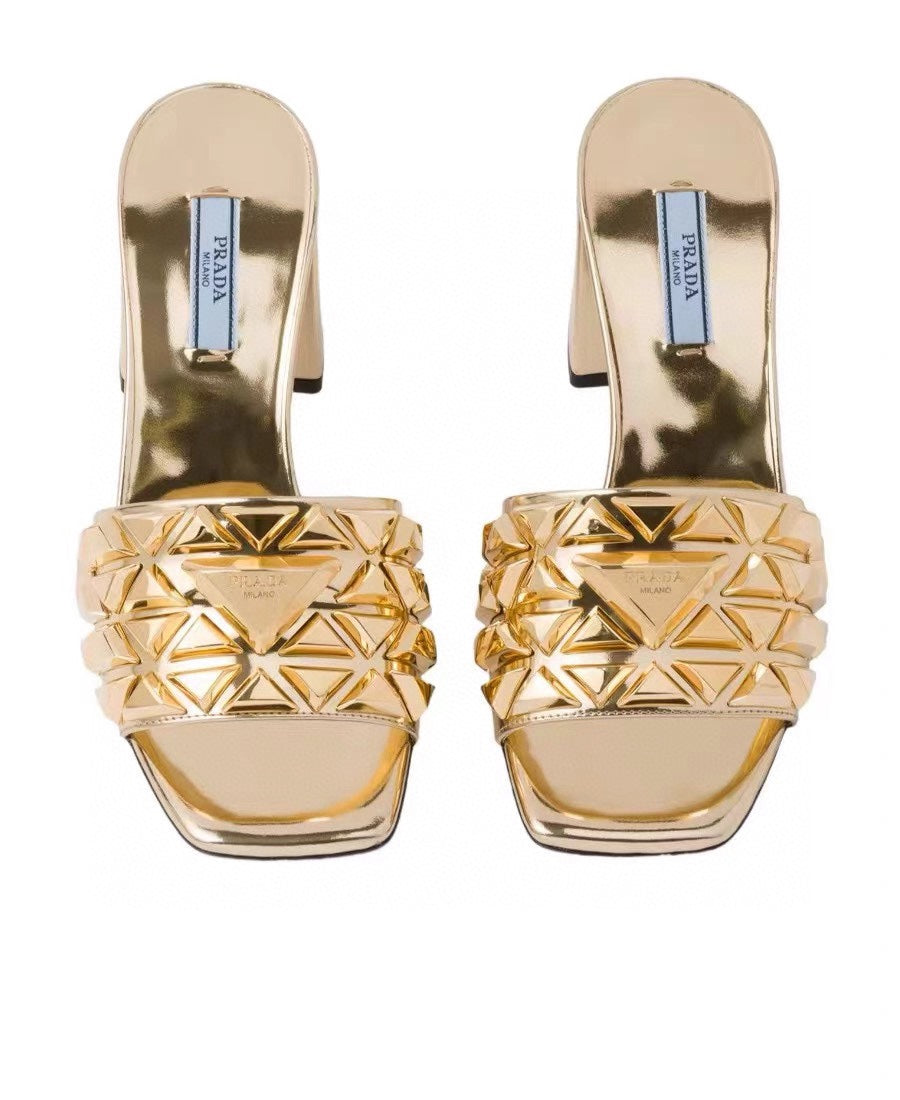 PRA EMBROIDERED SANDALS 65 METALLIC GOLD CALFSKIN - 35