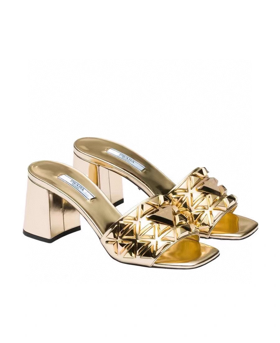 PRA EMBROIDERED SANDALS 65 METALLIC GOLD CALFSKIN - 35