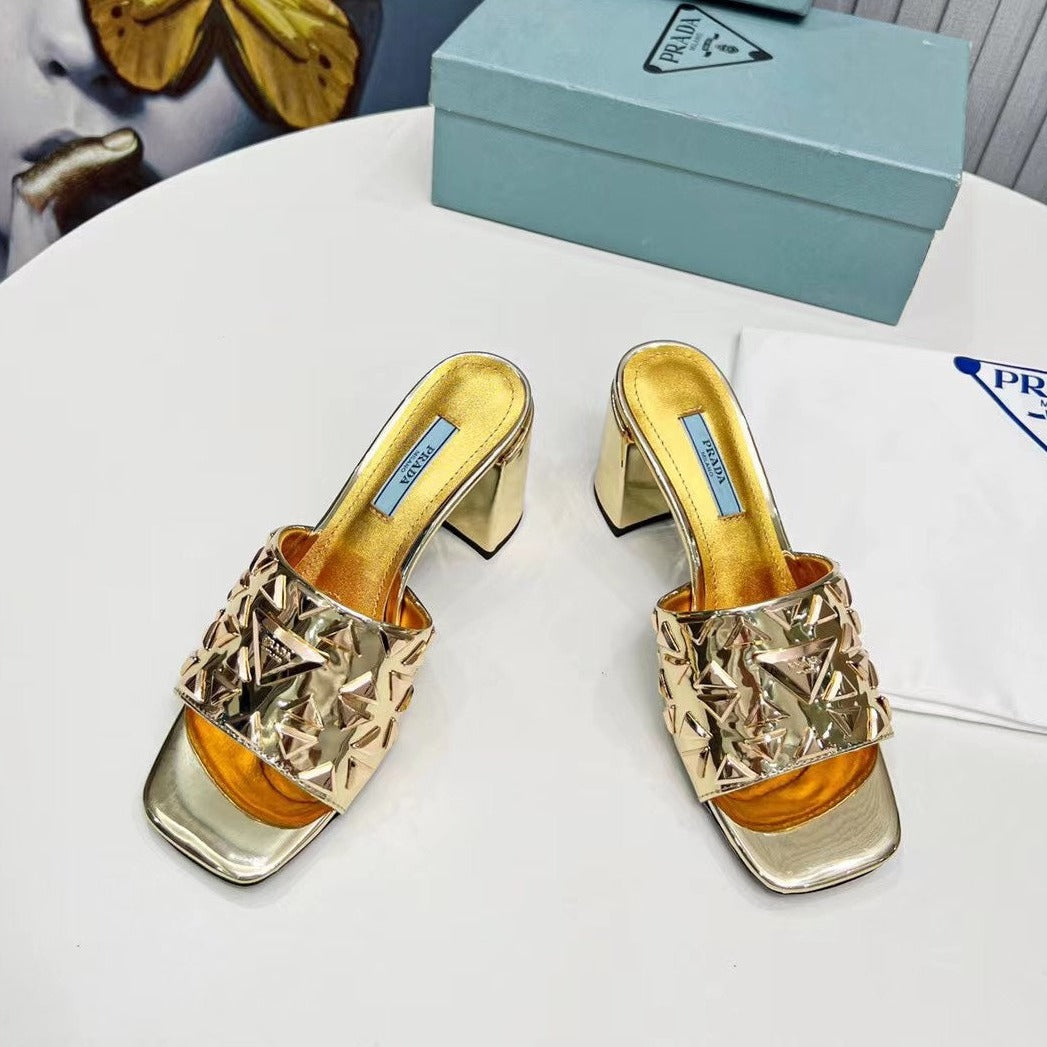 PRA EMBROIDERED SANDALS 65 METALLIC GOLD CALFSKIN - 35