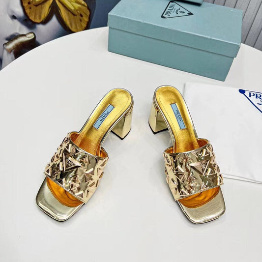 PRA EMBROIDERED SANDALS 65 METALLIC GOLD CALFSKIN - 35
