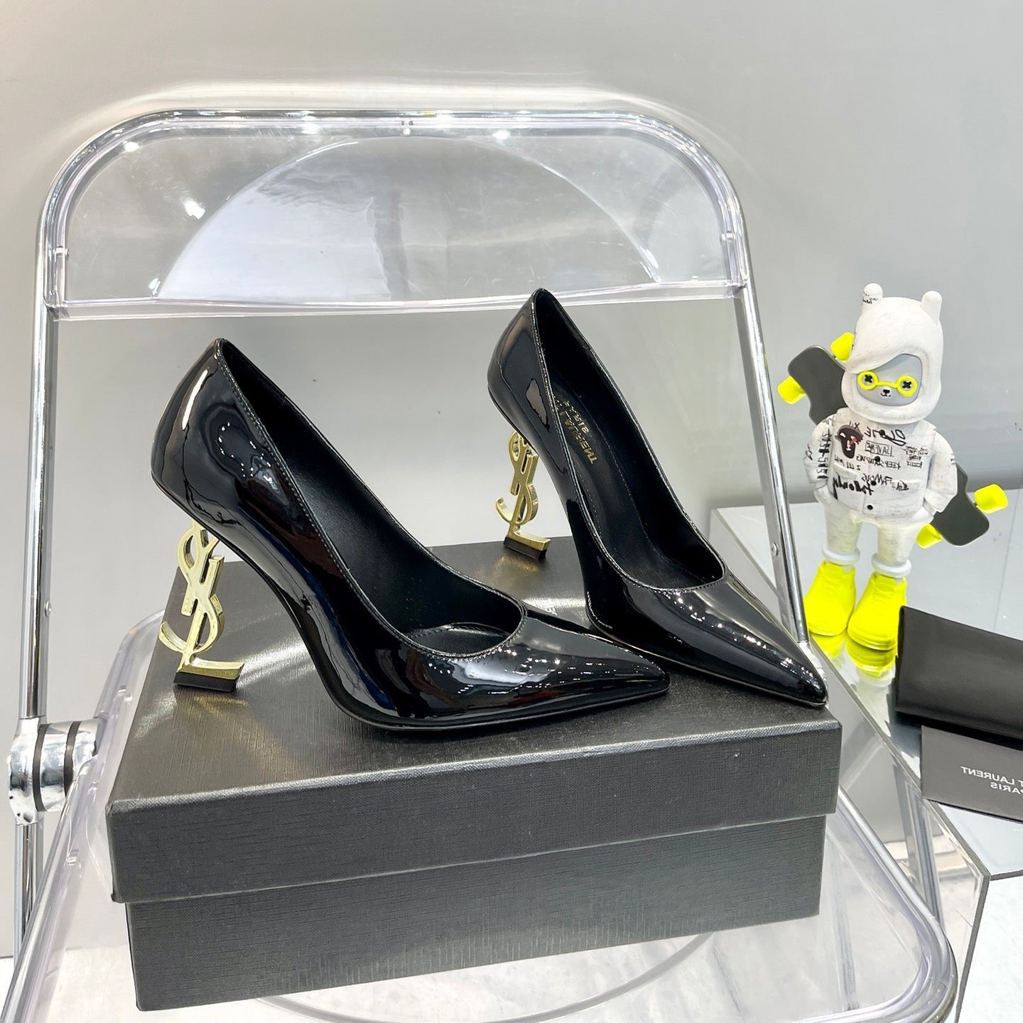 SL OPYUM BASIC HIGH HEEL BLACK CALFSKIN-GOLD HEEL - 35