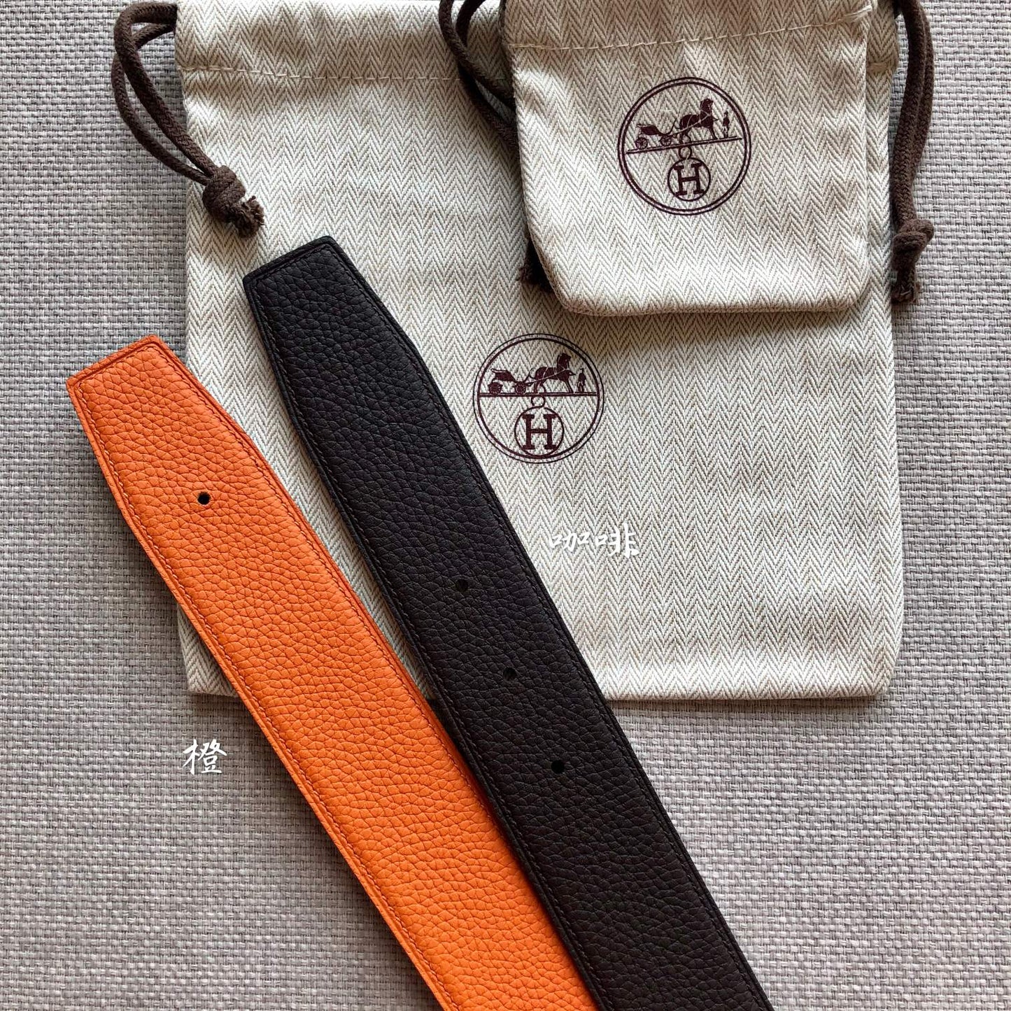 HM BELT BUCKLE & REVERSIBLE BLACK AND ORANGE LEATHER STRAP 38MM SILVER HARDWARE - 30