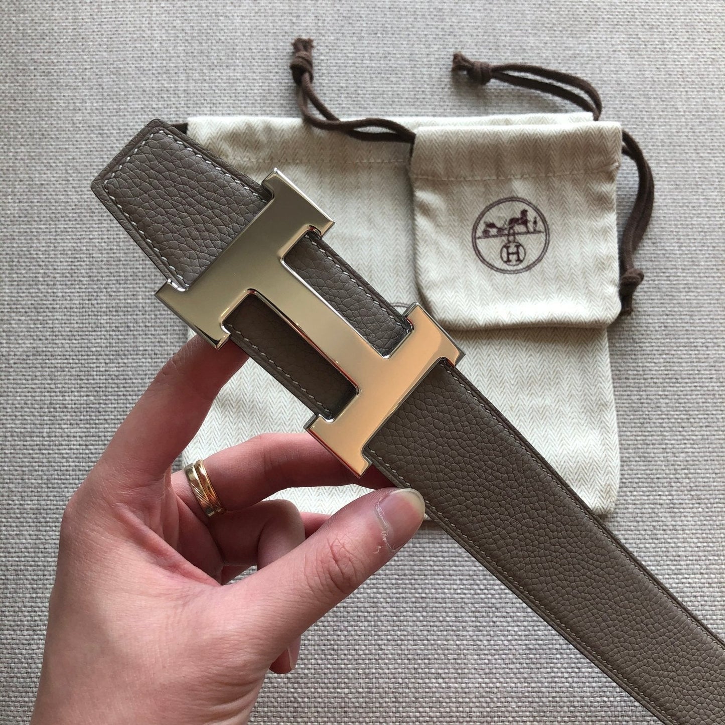 HM BELT BUCKLE & REVERSIBLE BLACK AND TAN BROWN LEATHER STRAP 38MM SILVER HARDWARE - 30