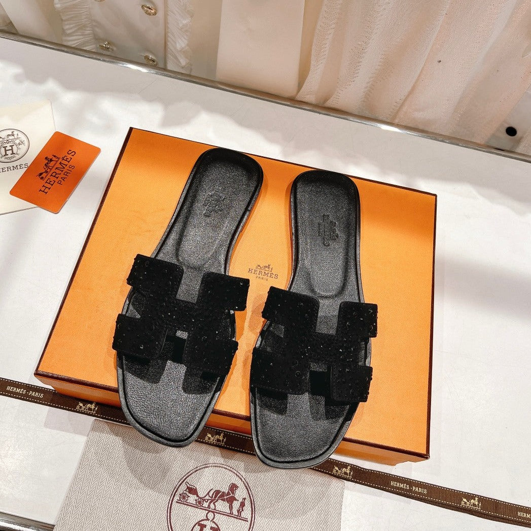 0RAN SANDAL BLACK LAMBSKIN ATTACH CRYSTALS-BLACK - 34
