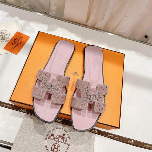 0RAN SANDALS PASTEL PINK LAMBSKIN ATTACH CRYSTAL - 34