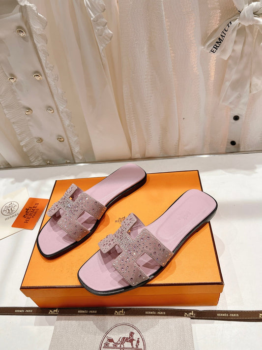 0RAN SANDALS PASTEL PINK LAMBSKIN ATTACH CRYSTAL - 34