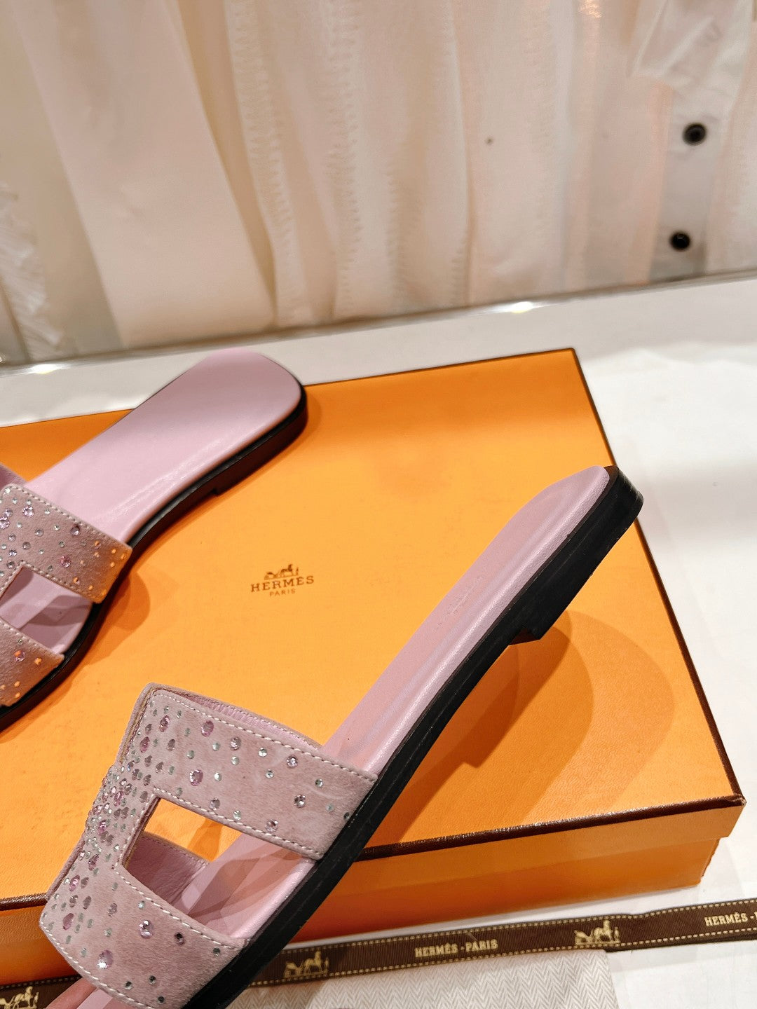 0RAN SANDALS PASTEL PINK LAMBSKIN ATTACH CRYSTAL - 34