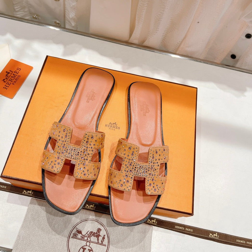 0RAN SANDAL BRIGHT ORANGE LAMBSKIN ATTACH CRYSTALS - 34