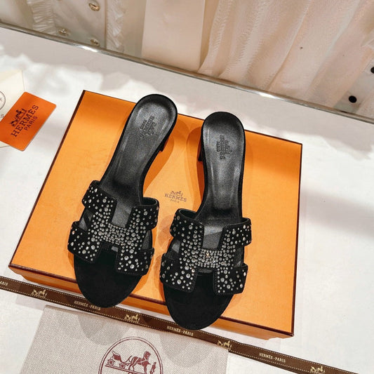 0ASIS SANDALS BLACK LAMBSKIN ATTACH CRYSTAL - 34