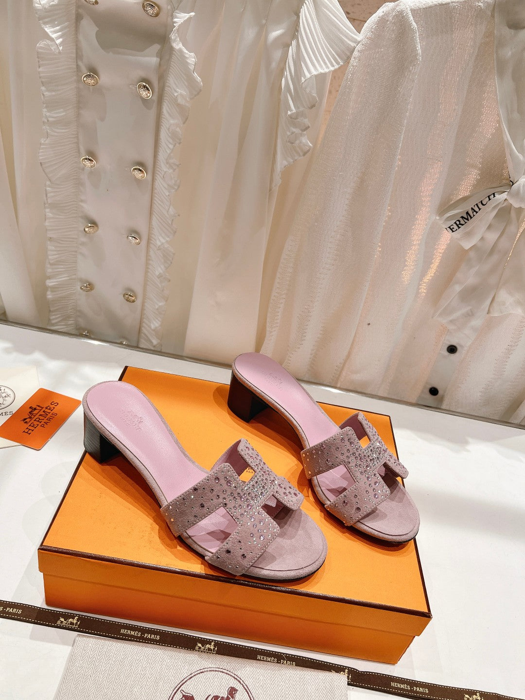 0ASIS SANDALS PASTEL PINK LAMBSKIN ATTACH CRYSTAL - 34