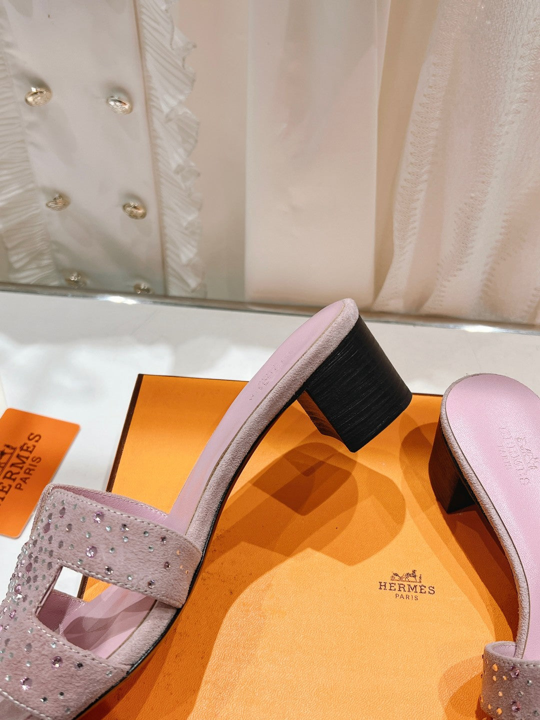 0ASIS SANDALS PASTEL PINK LAMBSKIN ATTACH CRYSTAL - 34