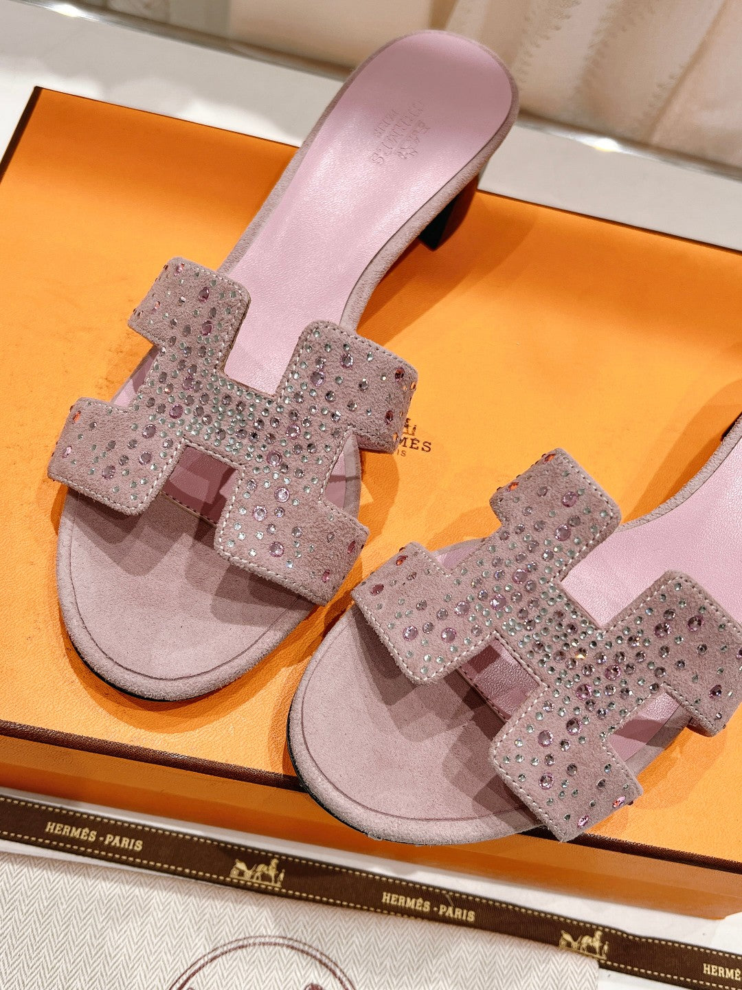 0ASIS SANDALS PASTEL PINK LAMBSKIN ATTACH CRYSTAL - 34