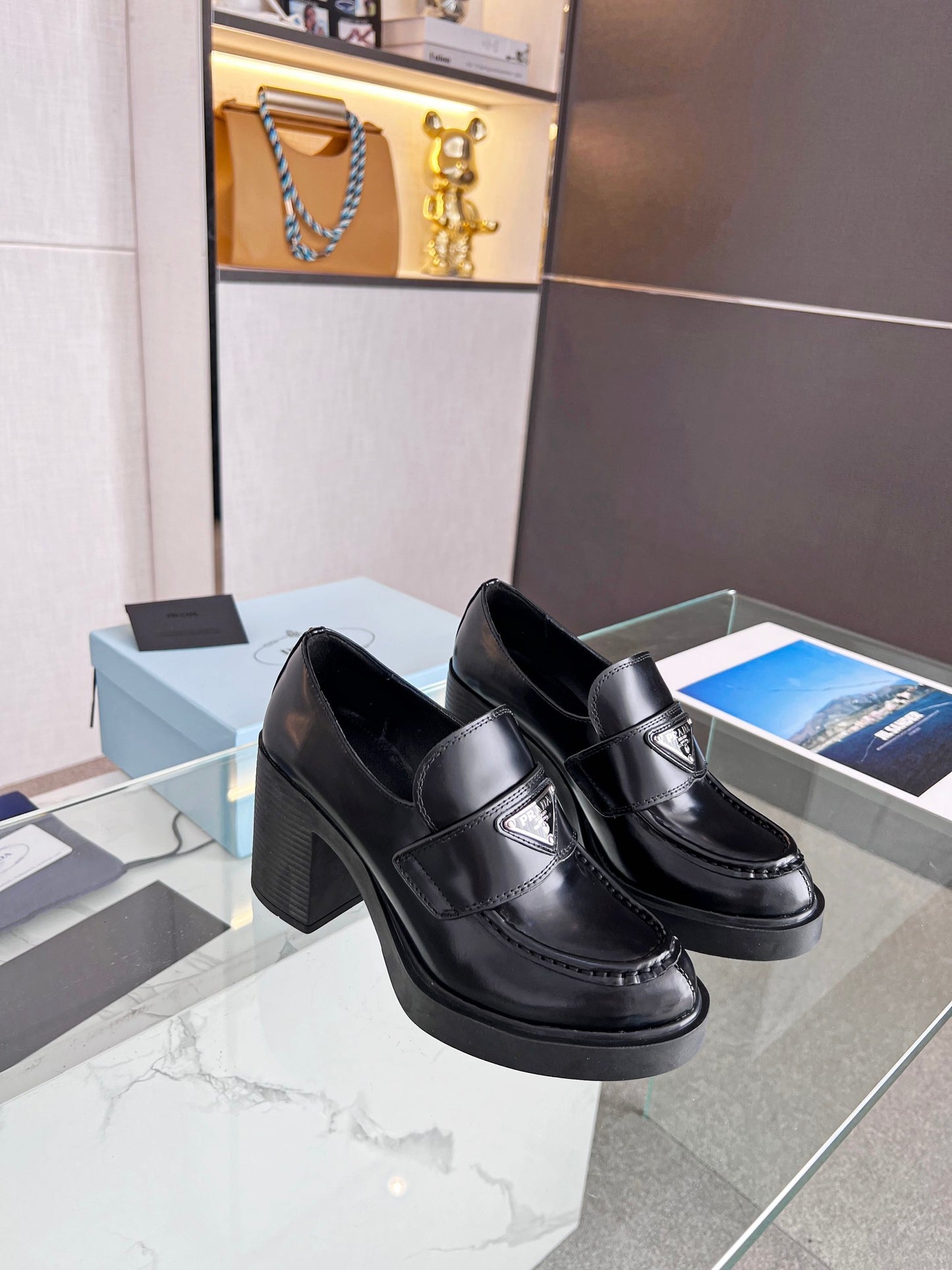 PRA CHOCOLATE BRUSHED LEATHER LOAFERS BLACK - 35
