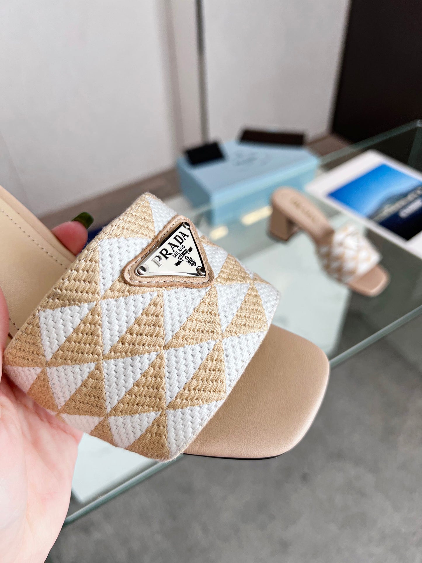 PRA EMBROIDERED SLIDES 65 BEIGE FABRIC - 35