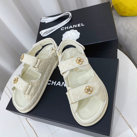 БОСОНІЖКИ CHANEL 26S З КРЕМОВО-БІЛОЇ ФАКТУРНОЇ ТКАНИНИ
