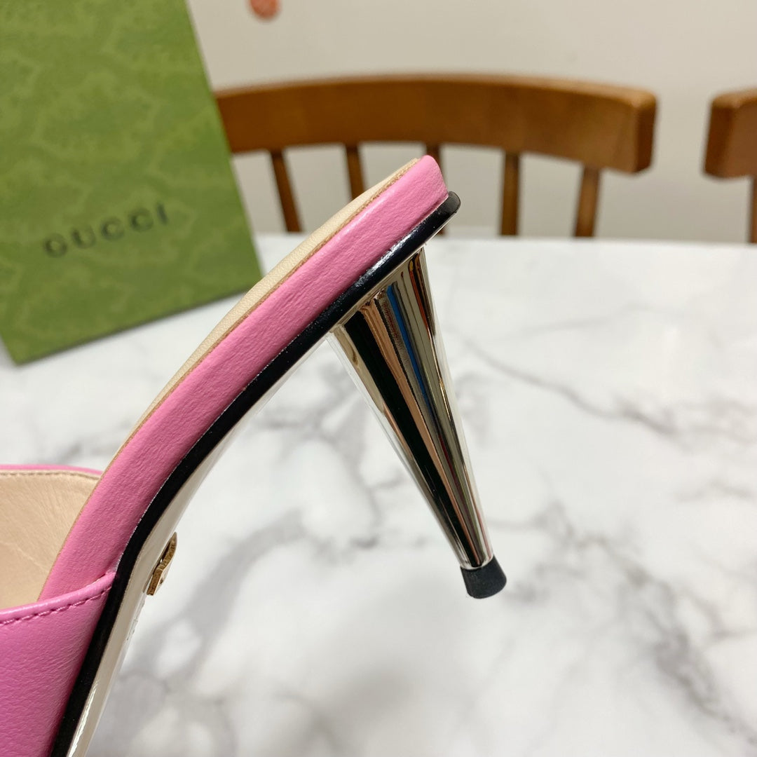 GG HIGH HEELS BLONDIE 75 IN PINK LAMBSKIN WITH GOLD HARDWARE - 34