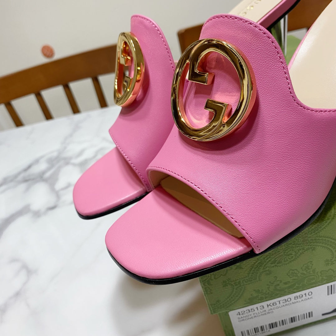GG WEDGE SLIDES 110 IN BLUE FABRIC WITH GOLD HARDWARE - 34