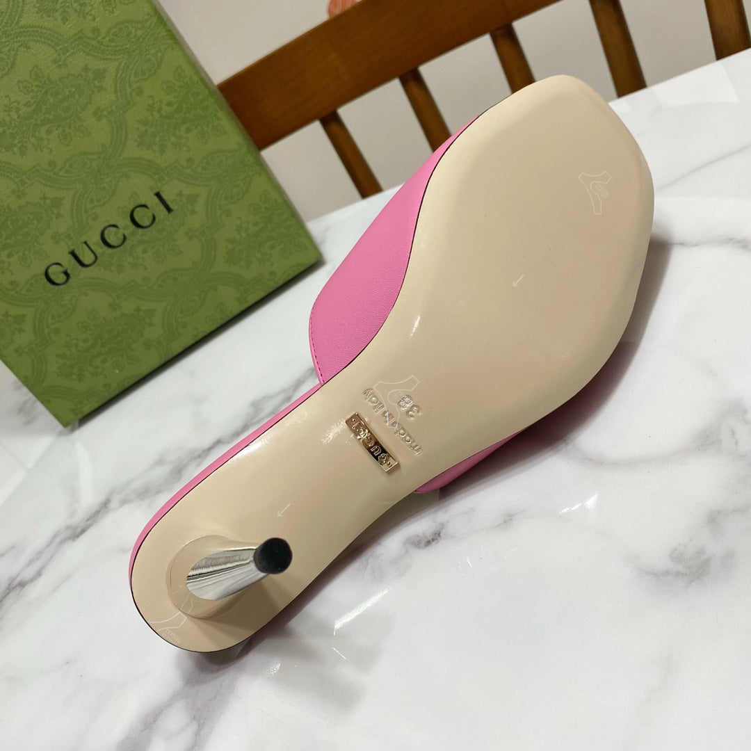 GG HIGH HEELS BLONDIE 75 IN PINK LAMBSKIN WITH GOLD HARDWARE - 34
