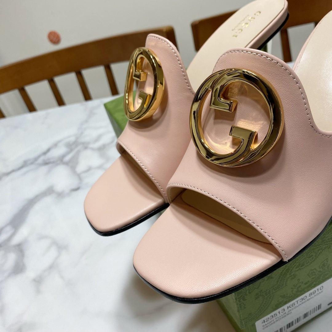GG HIGH HEELS BLONDIE 75 IN PASTEL PINK LAMBSKIN WITH GOLD HARDWARE - 34