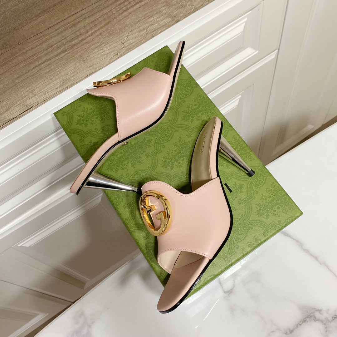 GG HIGH HEELS BLONDIE 75 IN PASTEL PINK LAMBSKIN WITH GOLD HARDWARE - 34