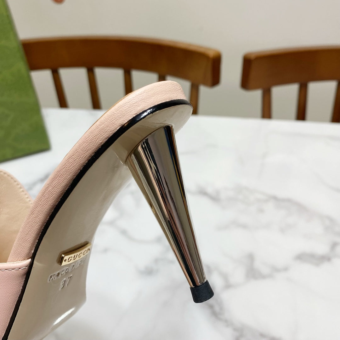 GG HIGH HEELS BLONDIE 75 IN PASTEL PINK LAMBSKIN WITH GOLD HARDWARE - 34