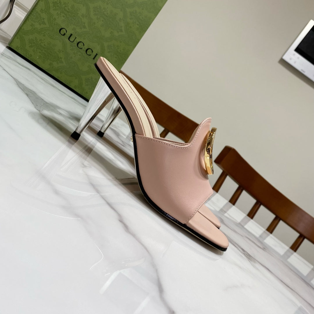 GG HIGH HEELS BLONDIE 75 IN PASTEL PINK LAMBSKIN WITH GOLD HARDWARE - 34
