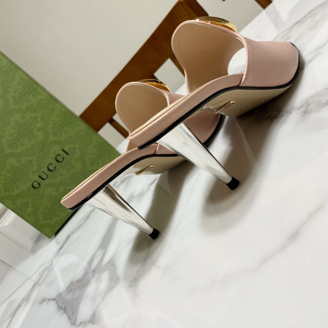 GG HIGH HEELS BLONDIE 75 IN PASTEL PINK LAMBSKIN WITH GOLD HARDWARE - 34