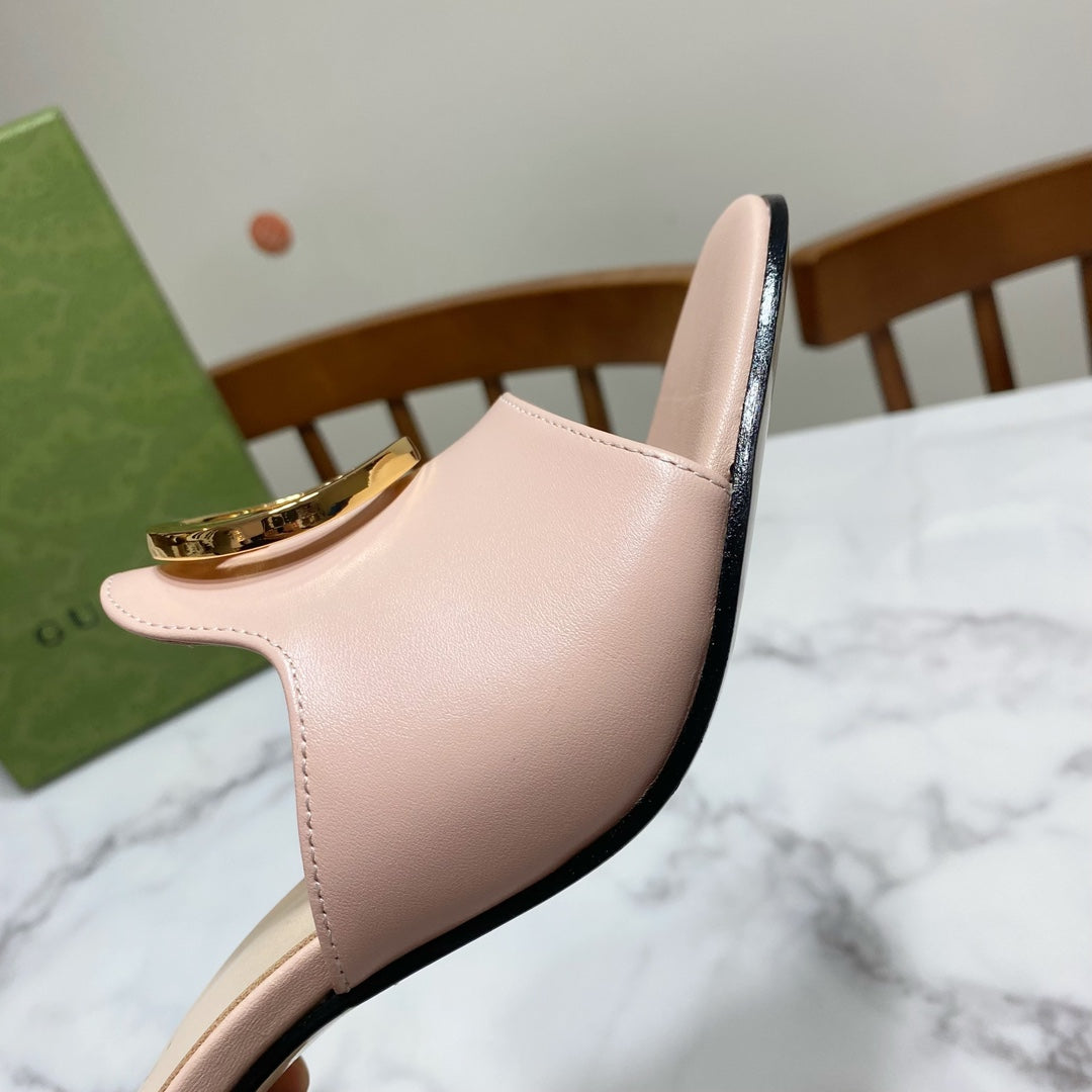 GG HIGH HEELS BLONDIE 75 IN PASTEL PINK LAMBSKIN WITH GOLD HARDWARE - 34