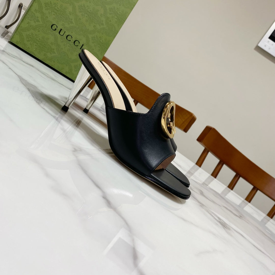 GG HIGH HEELS BLONDIE 75 IN BLACK LAMBSKIN WITH GOLD HARDWARE - 34