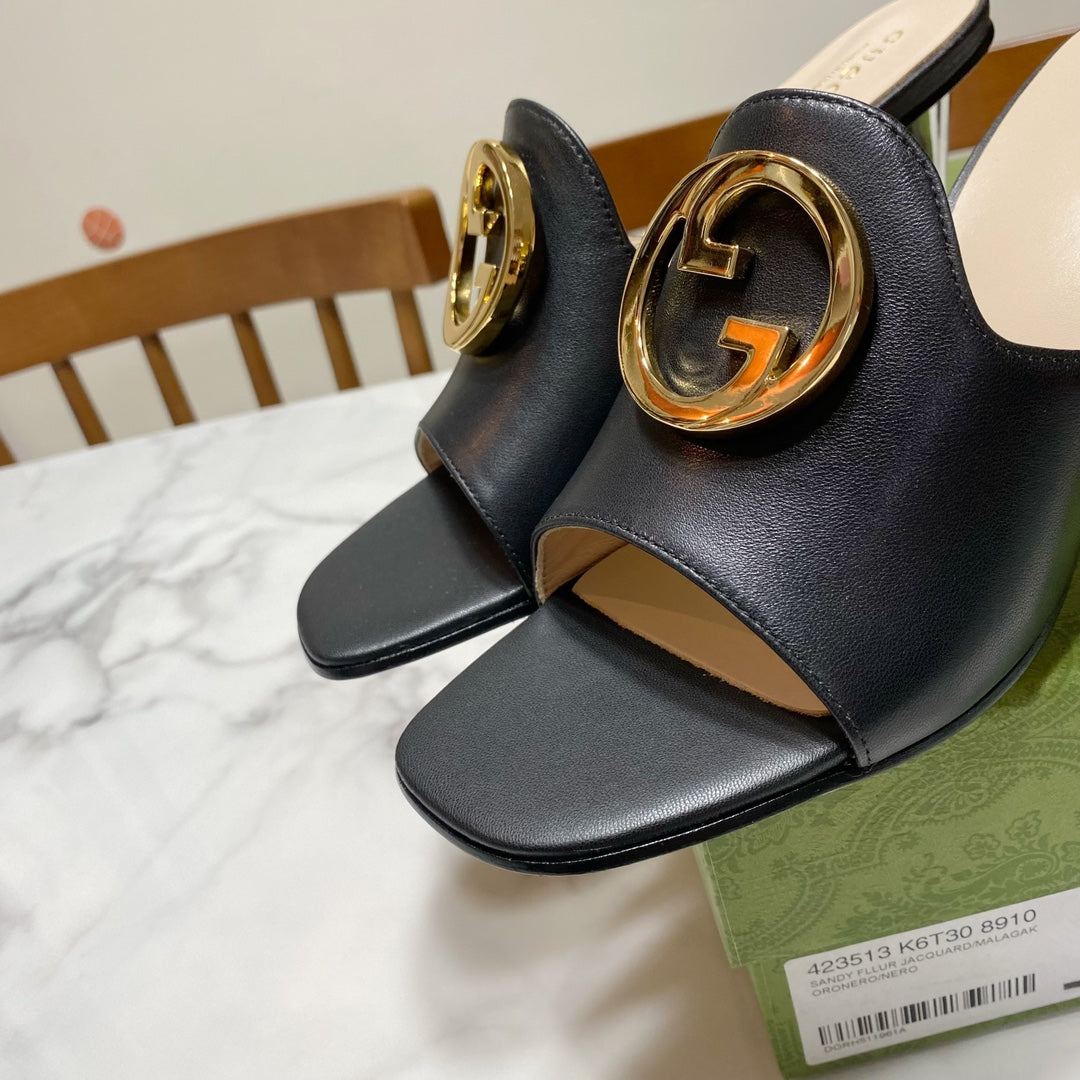 GG HIGH HEELS BLONDIE 75 IN BLACK LAMBSKIN WITH GOLD HARDWARE - 34