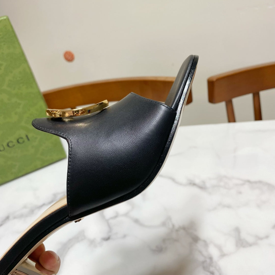 GG HIGH HEELS BLONDIE 75 IN BLACK LAMBSKIN WITH GOLD HARDWARE - 34