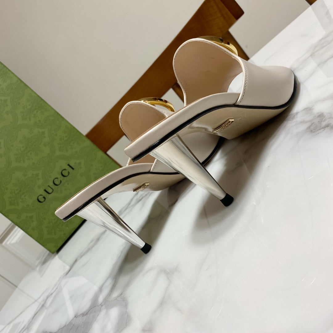 GG HIGH HEELS BLONDIE 75 IN CREAM WHITE LAMBSKIN WITH GOLD HARDWARE - 34
