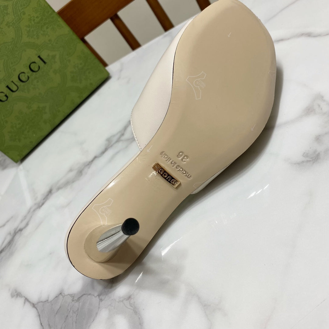GG HIGH HEELS BLONDIE 75 IN CREAM WHITE LAMBSKIN WITH GOLD HARDWARE - 34