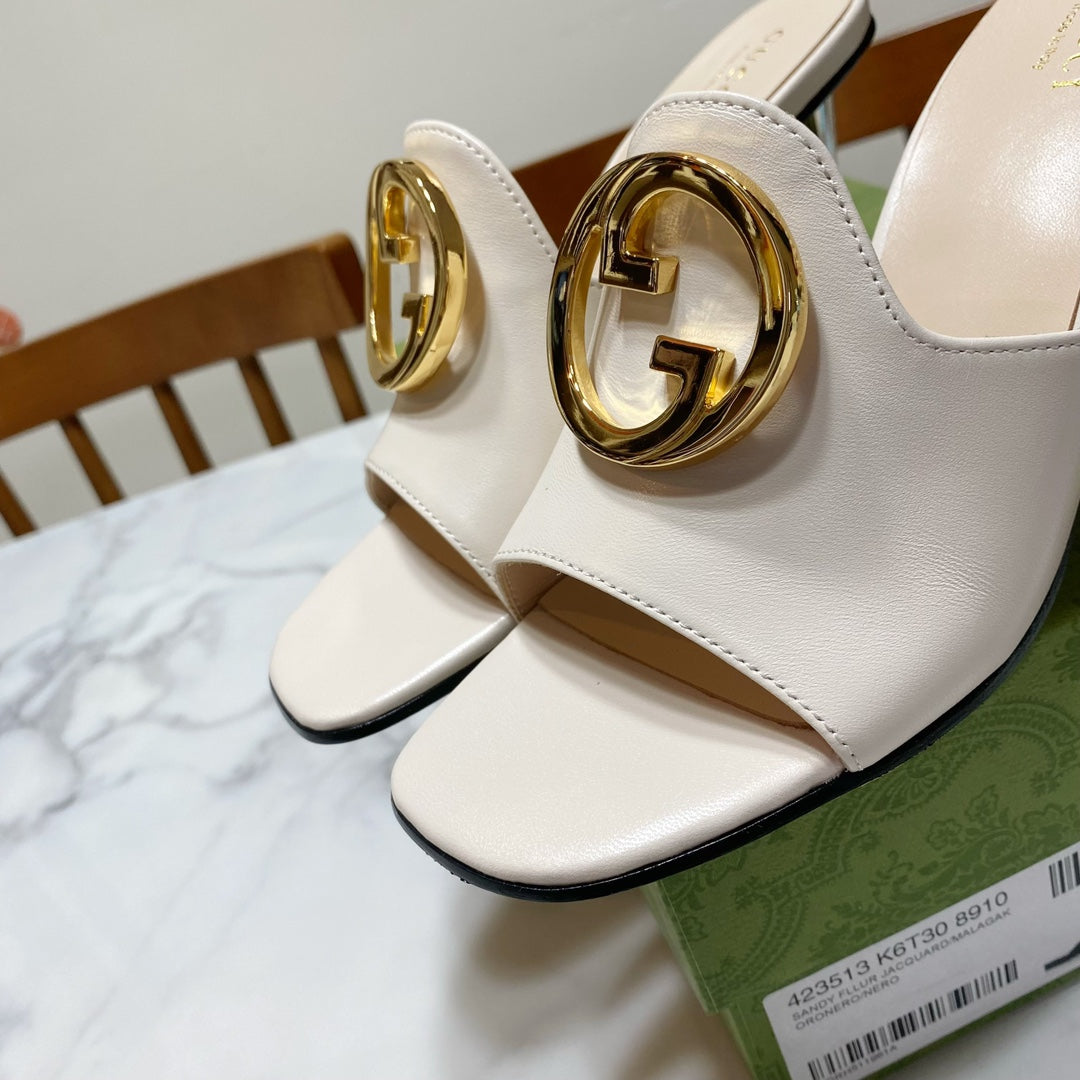 GG HIGH HEELS BLONDIE 75 IN CREAM WHITE LAMBSKIN WITH GOLD HARDWARE - 34