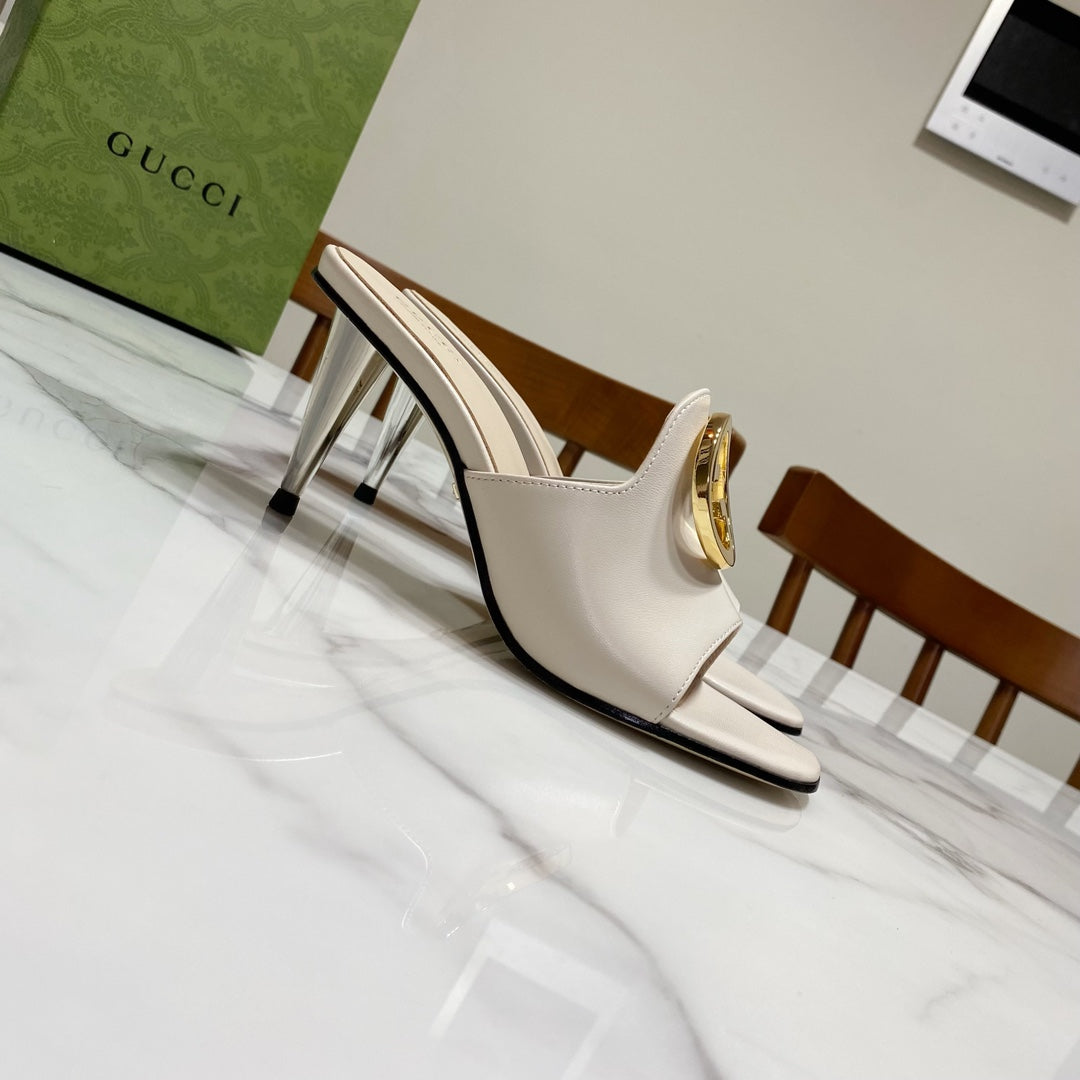 GG HIGH HEELS BLONDIE 75 IN CREAM WHITE LAMBSKIN WITH GOLD HARDWARE - 34