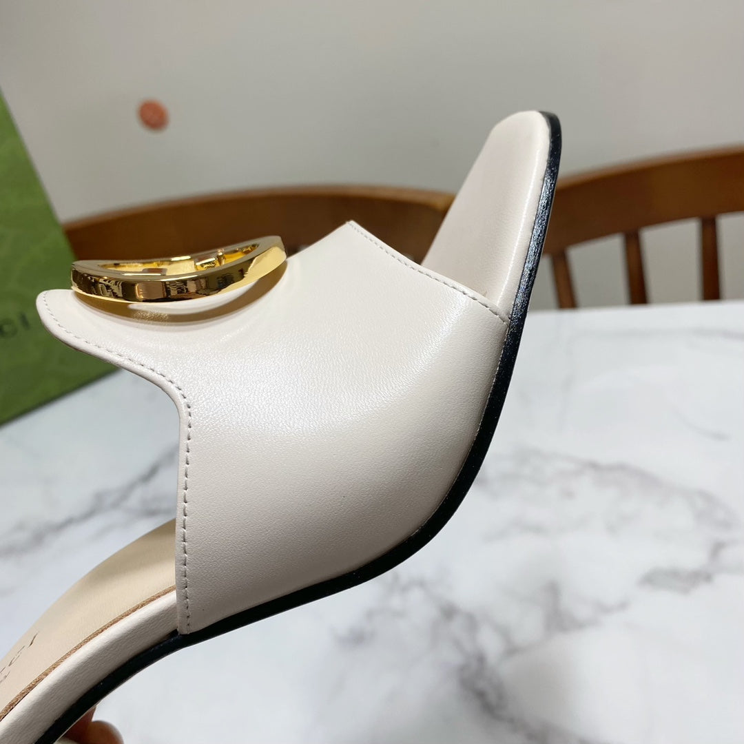 GG HIGH HEELS BLONDIE 75 IN CREAM WHITE LAMBSKIN WITH GOLD HARDWARE - 34