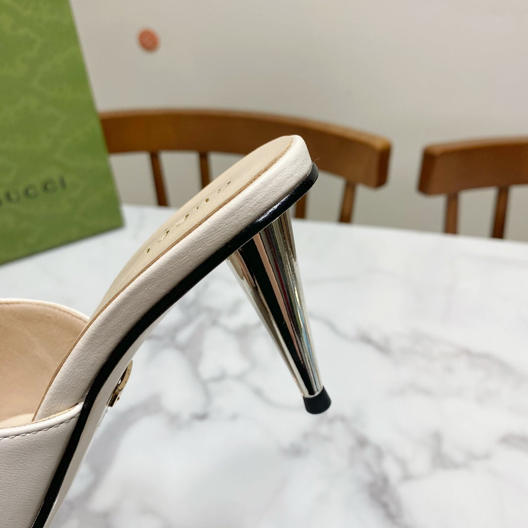 GG HIGH HEELS BLONDIE 75 IN CREAM WHITE LAMBSKIN WITH GOLD HARDWARE - 34