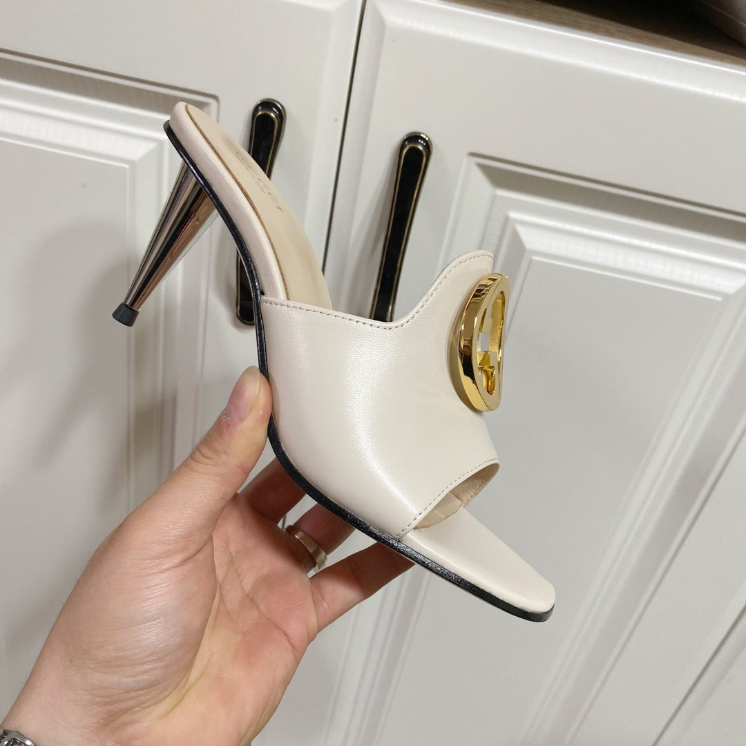 GG HIGH HEELS BLONDIE 75 IN CREAM WHITE LAMBSKIN WITH GOLD HARDWARE - 34