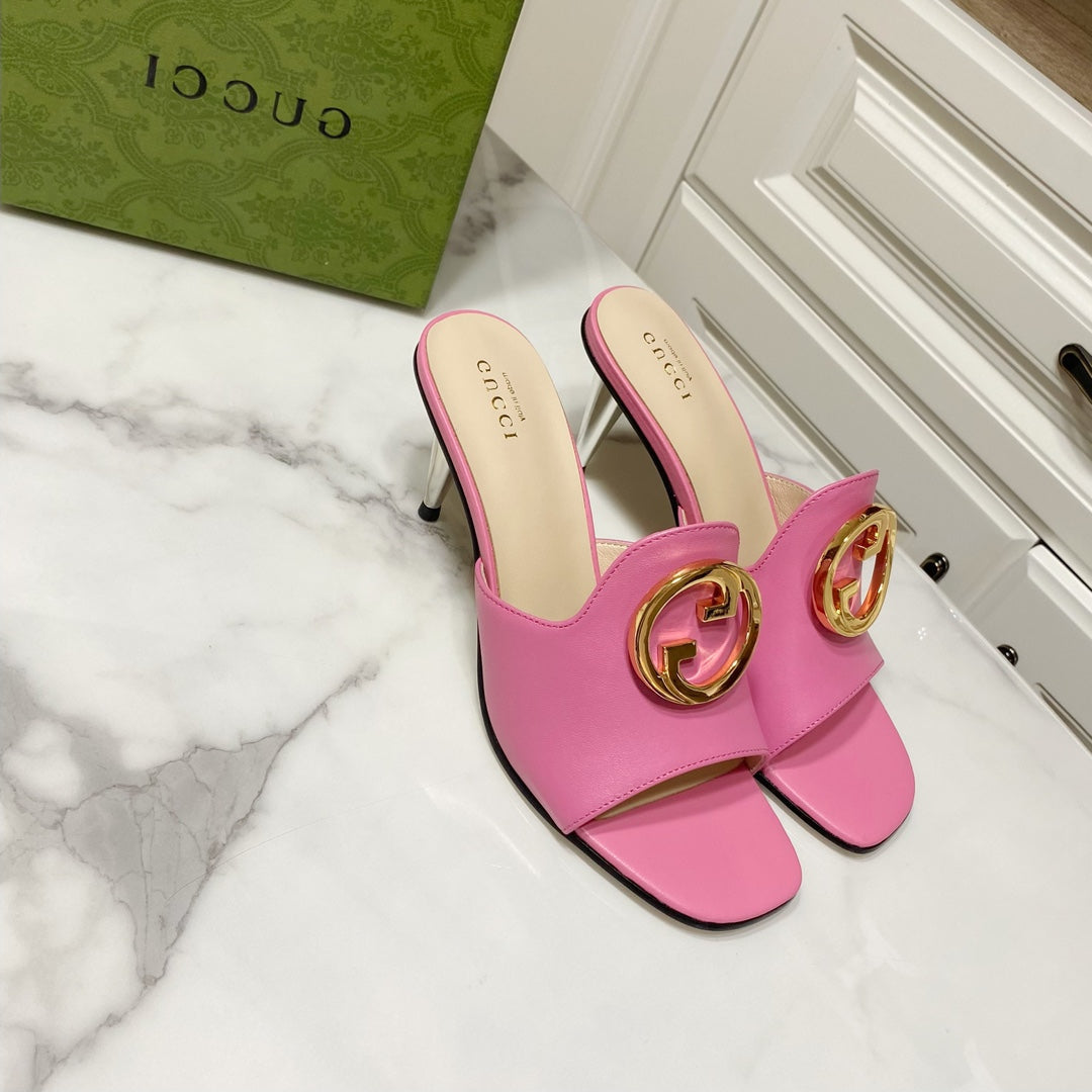 GG HIGH HEELS BLONDIE 75 IN PINK LAMBSKIN WITH GOLD HARDWARE - 34