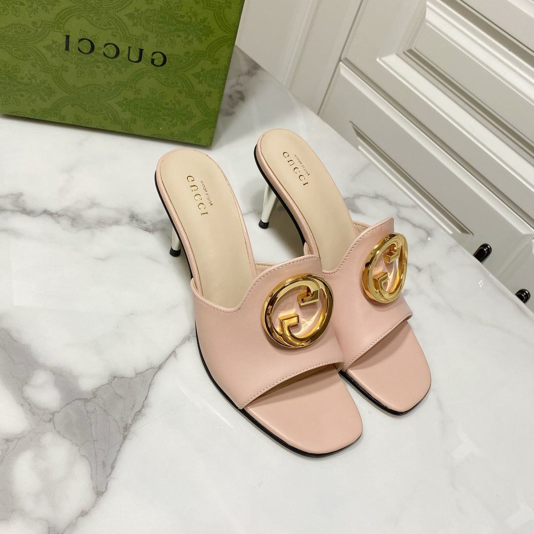 GG HIGH HEELS BLONDIE 75 IN PASTEL PINK LAMBSKIN WITH GOLD HARDWARE - 34