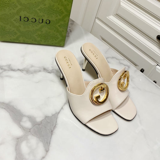 GG HIGH HEELS BLONDIE 75 IN CREAM WHITE LAMBSKIN WITH GOLD HARDWARE - 34