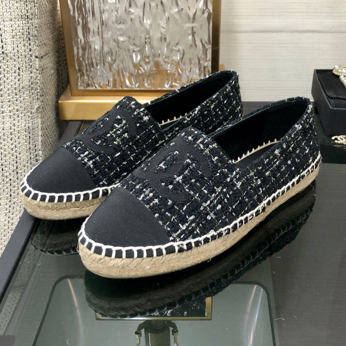 LOAFER IN BLACK MIX WHITE WOOL TWEED - 35