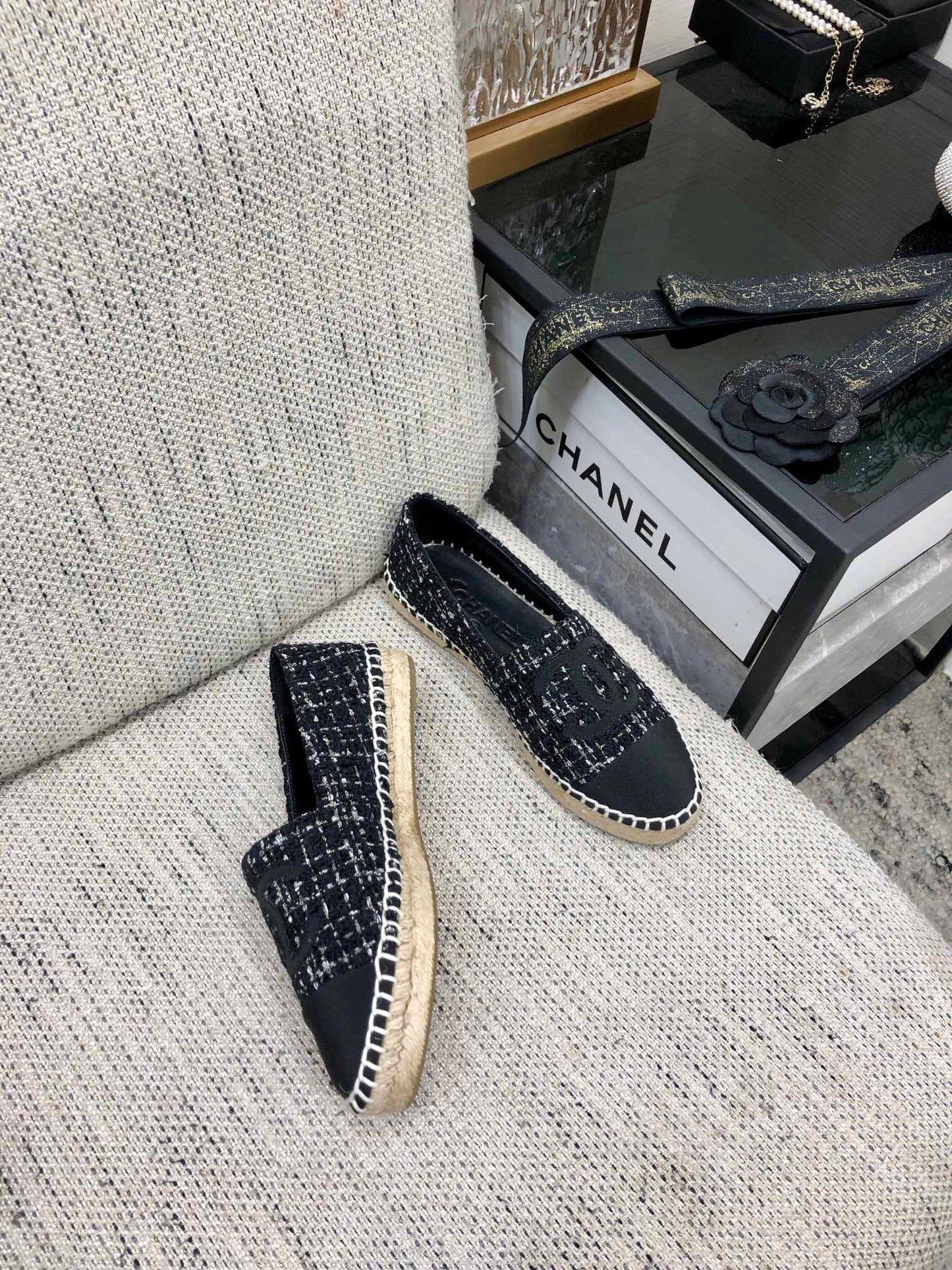LOAFER IN BLACK MIX WHITE WOOL TWEED - 35