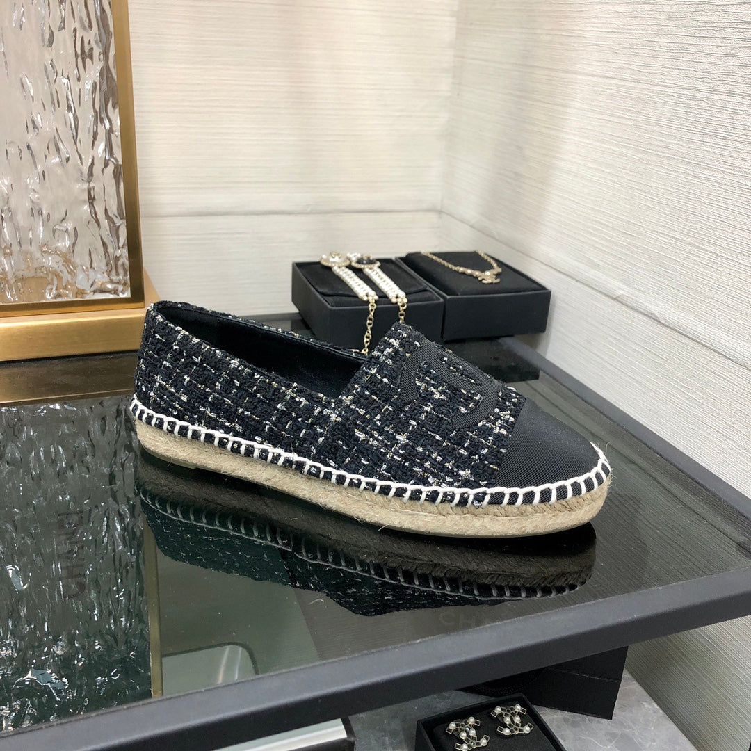 LOAFER IN BLACK MIX WHITE WOOL TWEED - 35