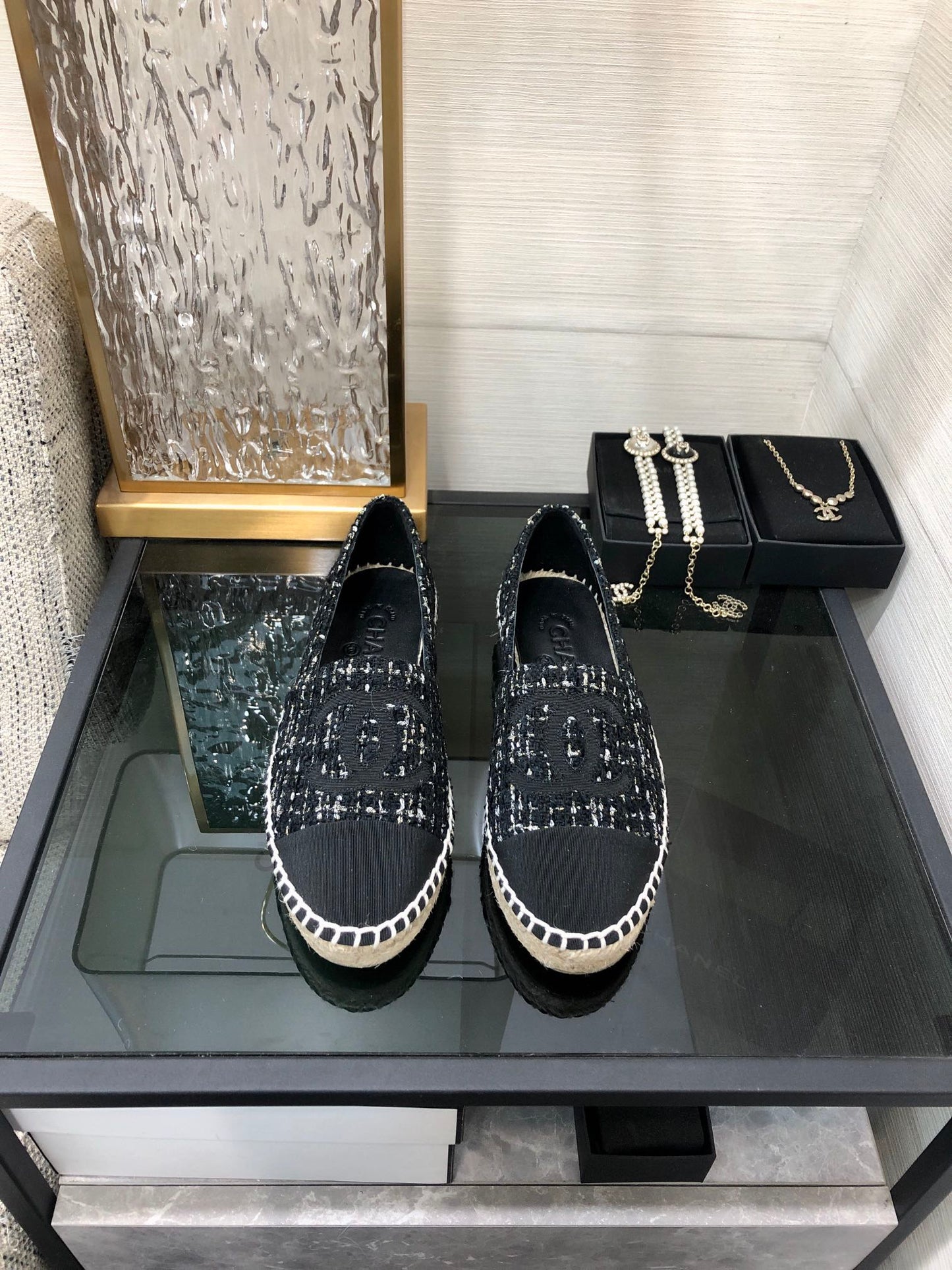 LOAFER IN BLACK MIX WHITE WOOL TWEED - 35